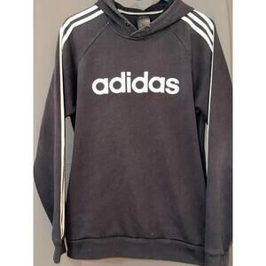 Adidas Hoodie Men’s Size M Black 3-Stripes Logo Pullover Casual Athletic Sweatsh